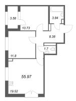 3 ккв (Евро) № 11 Корп.: 2.1 , Секция 1  в ЖК Дубровский