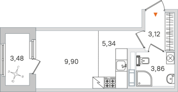 Студия № 44 Корп.: 2.2 , Секция 2  в ЖК Дубровский