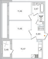 3 ккв (Евро) № 63 Корп.: 2.2 , Секция 3  в ЖК Дубровский
