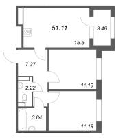 3 ккв (Евро) № 147 Корп.: 2.1 , Секция 6  в ЖК Дубровский