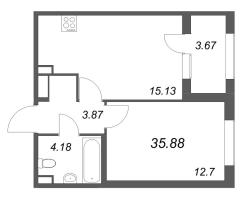 2 ккв (Евро) № 125 Корп.: 2.1 , Секция 5  в ЖК Дубровский