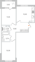 2 ккв № 237 Корп.: 3.2 , Секция 11  в ЖК Дубровский