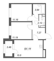 3 ккв (Евро) № 38 Корп.: 2.1 , Секция 2  в ЖК Дубровский