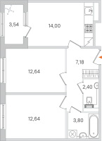2 ккв № 203 Корп.: 3.2 , Секция 10  в ЖК Дубровский