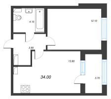 1 ккв № 201 Корп.: 1.2 , Секция 8  в ЖК Дубровский