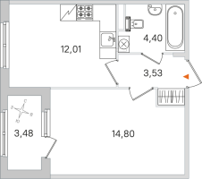 1 ккв № 84 Корп.: 2.2 , Секция 4  в ЖК Дубровский