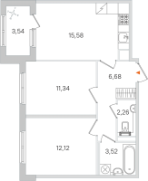 3 ккв (Евро) № 56 Корп.: 3.2 , Секция 3  в ЖК Дубровский