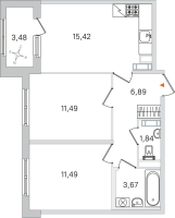 3 ккв (Евро) № 46 Корп.: 2.2 , Секция 2  в ЖК Дубровский