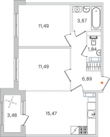 3 ккв (Евро) № 70 Корп.: 2.2 , Секция 3  в ЖК Дубровский