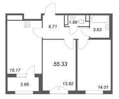 3 ккв (Евро) № 235 Корп.: 2.2 , Секция 10  в ЖК Дубровский