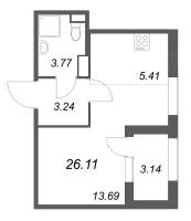 Студия № 70 Корп.: 2.1 , Секция 3  в ЖК Дубровский