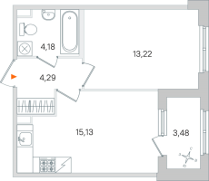 2 ккв (Евро) № 108 Корп.: 2.3 , Секция 5  в ЖК Дубровский