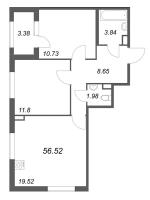 3 ккв (Евро) № 4 Корп.: 2.2 , Секция 1  в ЖК Дубровский