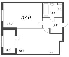 2 ккв (Евро) № 37 Корп.: 1 , Секция 2  в ЖК Дубровский