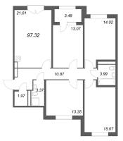 5 ккв (Евро) № 69 Корп.: 2.1 , Секция 3  в ЖК Дубровский