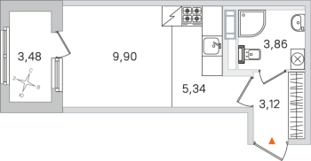 Студия № 172 Корп.: 2.2 , Секция 7  в ЖК Дубровский