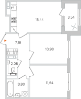 3 ккв (Евро) № 213 Корп.: 3.2 , Секция 10  в ЖК Дубровский