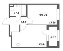 2 ккв (Евро) № 133 Корп.: 2.1 , Секция 6  в ЖК Дубровский