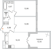 2 ккв № 61 Корп.: 2.2 , Секция 3  в ЖК Дубровский