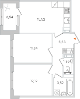 3 ккв (Евро) № 159 Корп.: 3.2 , Секция 8  в ЖК Дубровский