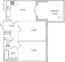 2 ккв № 29 Корп.: 2.2 , Секция 2  в ЖК Дубровский