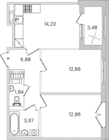 2 ккв № 188 Корп.: 2.2 , Секция 8  в ЖК Дубровский