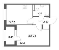 1 ккв № 60 Корп.: 2.1 , Секция 3  в ЖК Дубровский