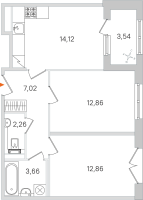 2 ккв № 53 Корп.: 3.2 , Секция 3  в ЖК Дубровский