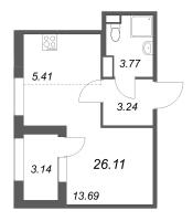 Студия № 107 Корп.: 2.1 , Секция 5  в ЖК Дубровский