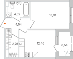 1 ккв № 130 Корп.: 3.2 , Секция 7  в ЖК Дубровский