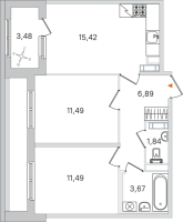 3 ккв (Евро) № 191 Корп.: 2.2 , Секция 8  в ЖК Дубровский