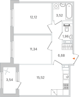 3 ккв (Евро) № 183 Корп.: 3.2 , Секция 9  в ЖК Дубровский