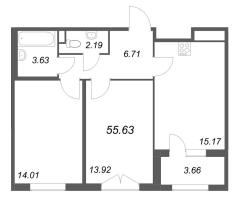 3 ккв (Евро) № 232 Корп.: 2.2 , Секция 10  в ЖК Дубровский