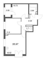 3 ккв (Евро) № 11 Корп.: 2.4 , Секция 1  в ЖК Дубровский