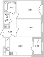 2 ккв № 166 Корп.: 2.2 , Секция 7  в ЖК Дубровский