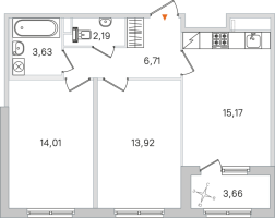 3 ккв (Евро) № 111 Корп.: 2.2 , Секция 5  в ЖК Дубровский