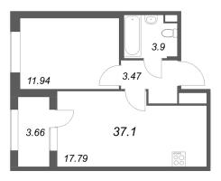 2 ккв (Евро) № 79 Корп.: 2.1 , Секция 3  в ЖК Дубровский