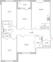 5 ккв (Евро) № 135 Корп.: 3.2 , Секция 7  в ЖК Дубровский