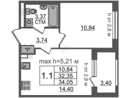 1 ккв № 216 Корп.: 3.1 , Секция 5  в ЖК Дворцовый фасад