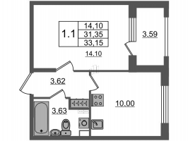 1 ккв № 29 Корп.: 1.2 , Секция 1  в ЖК Дворцовый фасад