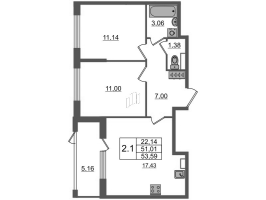 3 ккв (Евро) № 11 Корп.: 1.2 , Секция 1  в ЖК Дворцовый фасад