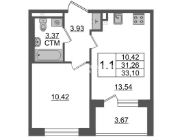 1 ккв № 95 Корп.: 3.1 , Секция 3  в ЖК Дворцовый фасад