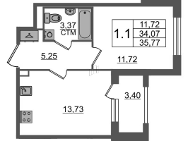 1 ккв № 191 Корп.: 4.2 , Секция 5  в ЖК Дворцовый фасад