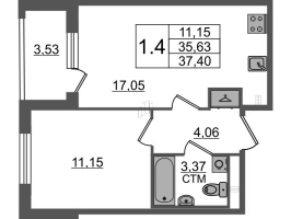 2 ккв (Евро) № 198 Корп.: 4.2 , Секция 5  в ЖК Дворцовый фасад