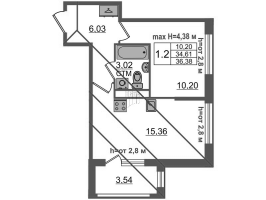 2 ккв (Евро) № 407 Корп.: 4.1 , Секция 10  в ЖК Дворцовый фасад