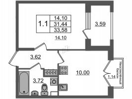 1 ккв № 17 Корп.: 1.2 , Секция 1  в ЖК Дворцовый фасад