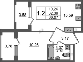 1 ккв № 68 Корп.: 4.3 , Секция 2  в ЖК Дворцовый фасад