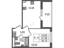 1 ккв № 120 Корп.: 4.2 , Секция 3  в ЖК Дворцовый фасад