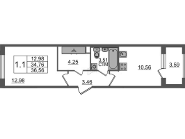 1 ккв № 233 Корп.: 4.2 , Секция 6  в ЖК Дворцовый фасад