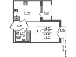 1 ккв № 189 Корп.: 3.1 , Секция 5  в ЖК Дворцовый фасад